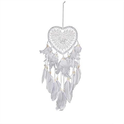 Dream Catcher, Lovely Heart Shape Dreamcatcher Handmade Lace Dream Catcher Feather Bead Wall Hanging Decoration Gift Craft Dreamcatcher Wind Chimes for Home Children Bedroom Decor (White) Cover