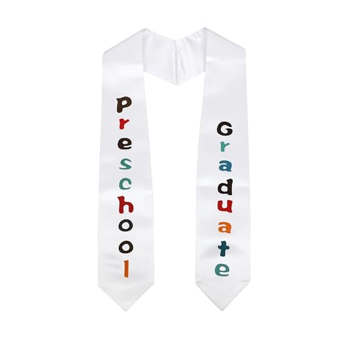 10PCS Unisex Kindergarten Preschool Graduation Stole Sash for Kids, White with Colorful Words2