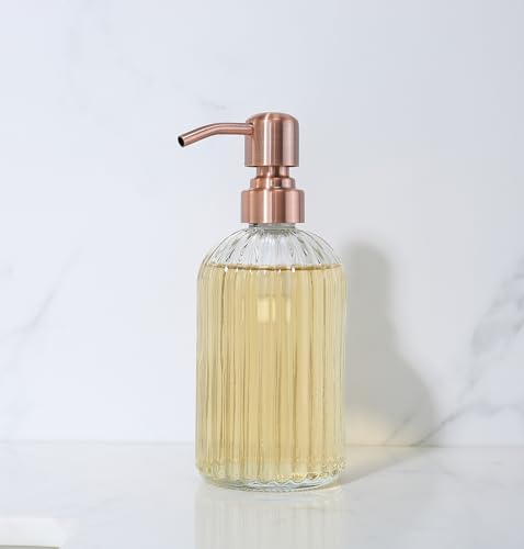 Image of Copper Glass Bathroom Soap Dispenser with Metal Pump,Vintage Dish Soap Dispenser for Kitchen, Used for Lotionor Home,Bathroom,Countertop, Hotel