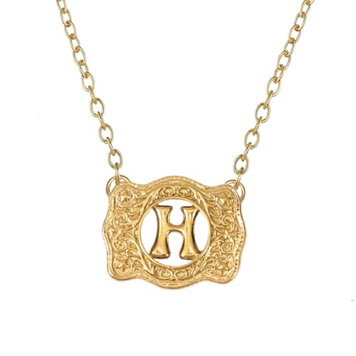 14K Gold Belt Buckle Necklace Western Style Initial Letter Pendant Necklace, Decorative Belt Buckle Frame Design