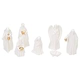 Mark Feldstein & Associates White Porcelain 7 PC Hand Painted Miniature Christmas Nativity Set, Boxed