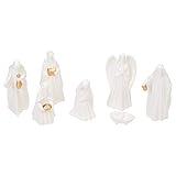 Mark Feldstein White Porcelain 7 PC Hand Painted Miniature Christmas Nativity Set, Boxed