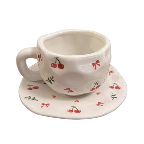 TREEWOO Handbemaltes Kirschkeramik-Kaffeetassen- und Untertassen-Set,...