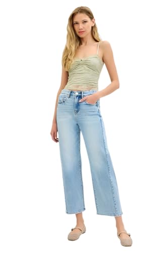 SALT TREE Risen Jeans - High Rise Crop Length Barrel Jeans Adjustable Waist Band - PGC21174