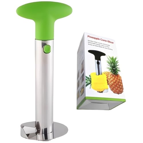 Cortador de Piña Natural de Acero Inoxidable. Descorazonador de Piña. Pelador de Piña (Cortador de Piña Mango Verde sin Accesorios)