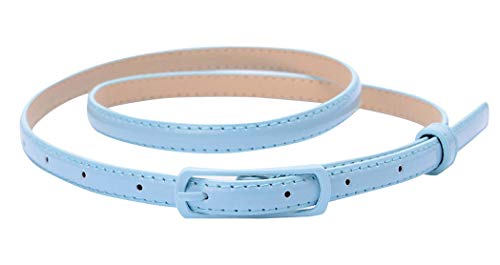 Selighting Women's Solid Color Faux Leather Skinny Belts for Dresses (One Size, Light Blue)