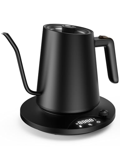 Schwanenhals Wasserkocher 1200W Elektrischer Kaffeekessel aus Edelstahl Temperatureinstellung mit 24H Wärmefunktion für Filterkaffee und Tee