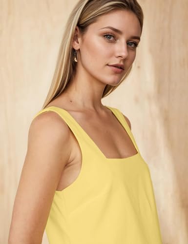 Image of Burtell Summer Sleeveless Cotton Linen Mini Dresses for Women Casual Square Neck Backless Short Dress Solid Tank Shift Dress