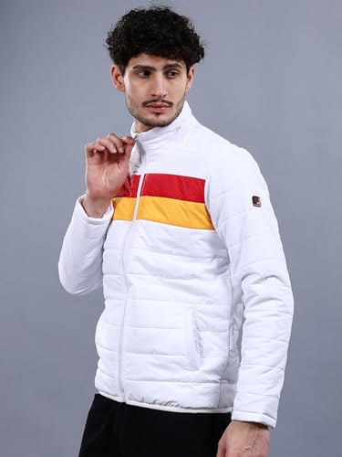 Image of The Indian Garage Co White Regular Fit Colourblocked Puffer Jacket