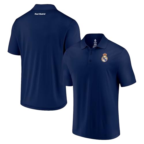 Icon Sports Officially Licensed Real Madrid Soccer Polo Shirt, Woven Patch Navy Collared Shirt, Large