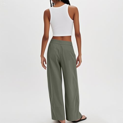 Wide Leg Linen Pants for Women Tall Casual Lightweight Breathable Gauze Palazzo Pants Elastic Waist Flowy Beach Pant4