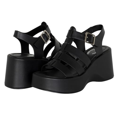 Women’s Strappy Platform Wedge Sandals – Open Toe Chunky Heel Summer Dress Shoes with Buckle Strap – 3 Inch Heel, 1.5 Inch Front Platform – Fashion Comfortable Casual - TUCSON4
