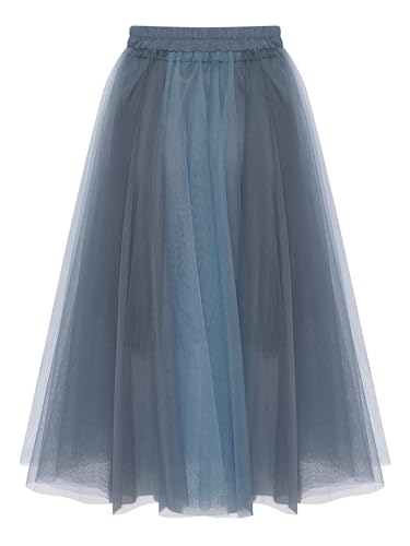 FEESHOW Kids Girls Color Block High Waist Long Tutu Skirt Knee Length Tulle Layered Party Princess Skirt Casual Wear2