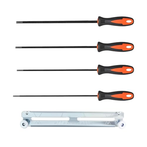 Juego De 4 Limas Para Motosierra Con Mango Y Soporte - Kit De Afilado 3,2 Mm, 4,0 Mm, 4,8 Mm, 5,5 Mm - Adecuado Para Trabajadores Al Aire Libre Y Obras De Construcción