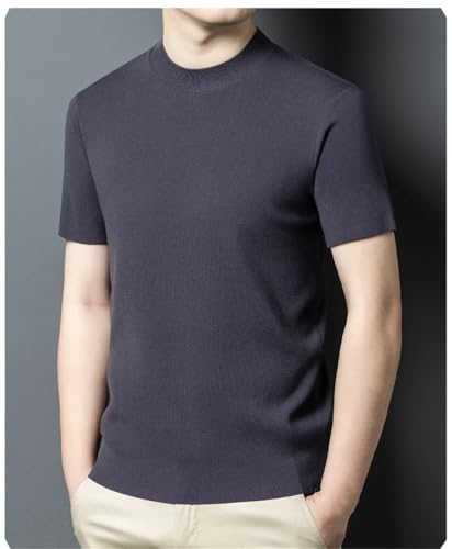 Men Spring Sweater Casual Slim Mock Neck Jumper Short Sleeve Male Knit Tops2