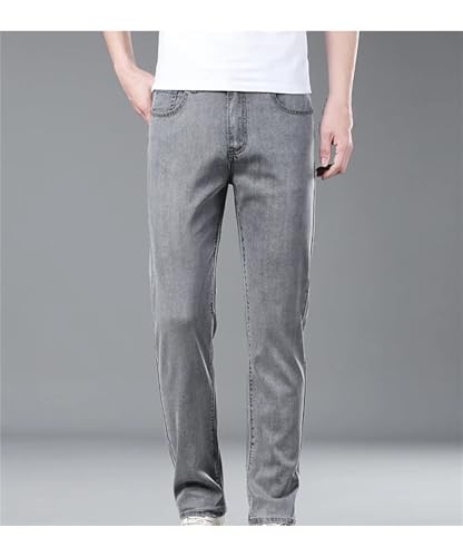 Men's High Waist Jeans Summer Thin Trousers Solid Color PlElasticity Straight Leg Denim Pants 5