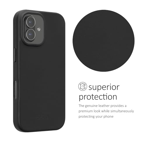 Image of kalibri Case Compatible with Apple iPhone 17 - Case Smooth Genuine Leather Hard Case Anti Slip Cover - Black