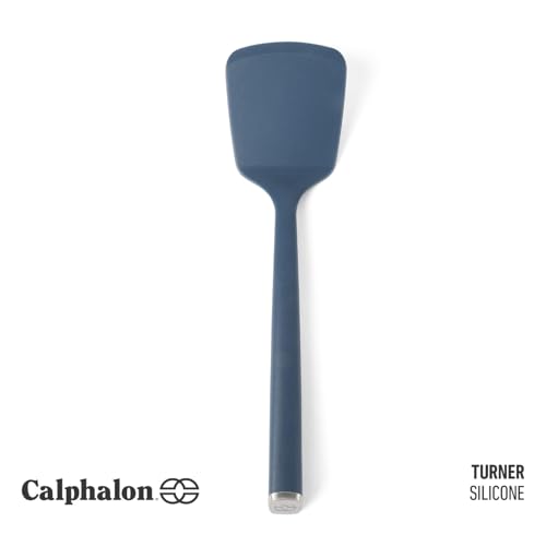 Image of Calphalon Edge Silicone Turner, Flexible Silicone Cooking Spatula with Reinforced Core, Heat-Resistant Nonstick-Safe Turner for Flipping & Cooking, Navy