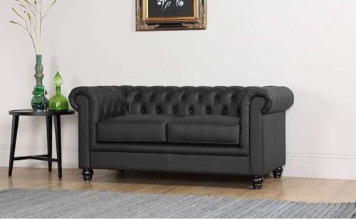 Image of Modern & Classic Chesterfield Sofa 5 Seater Sofa Velvet L-Shape Corner Sectional Button Tufted Sofa for Living Room, Dining Room, Office and Hallway-(Blackk).