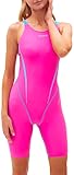 Sportlicher Damen-Badeanzug mit Knieköpfen, Einteiler, Wettkampf-Training, Badeanzüge, sportliche Bademode für Rennen, Rosered-Hose, Large