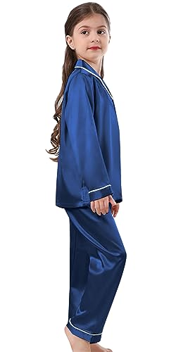 Image of Schbbbta Girls & Women Satin Pajamas Set, 2Piece Silk Nightwear Button-Down Sleepwear for Teen Kids, 3 Years - Women XXL
