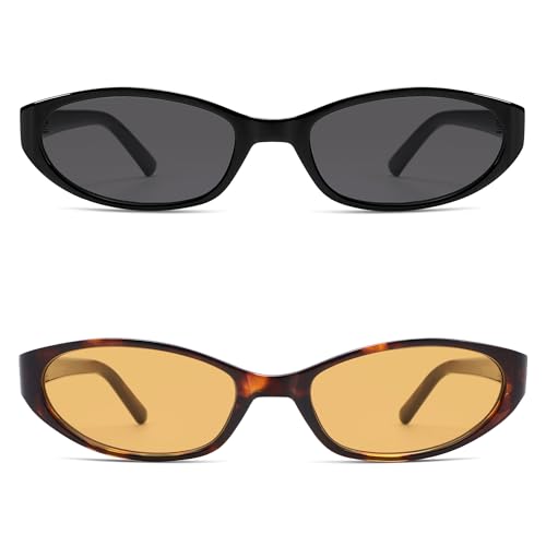 Image of Retro Oval Sunglasses Womens Mens Y2k Trendy Cateye Shades AR82299 | Narrow Round Cute Sunnies,90s 2000s Cool Skinny Frame