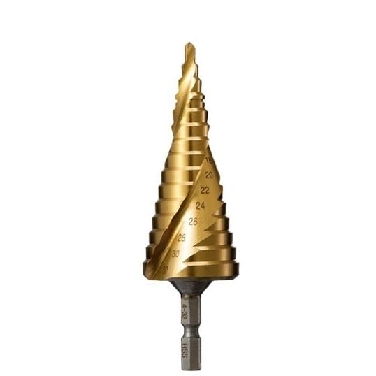 1 szt. Drillforce tytanowe wiertła stopniowe HSS spiralne proste rowkowane trójkąt Hex szybkowymienny chwyt metalowy wycinak do otworów w drewnie(Titanium Type 4,6-35mm(13 Steps))