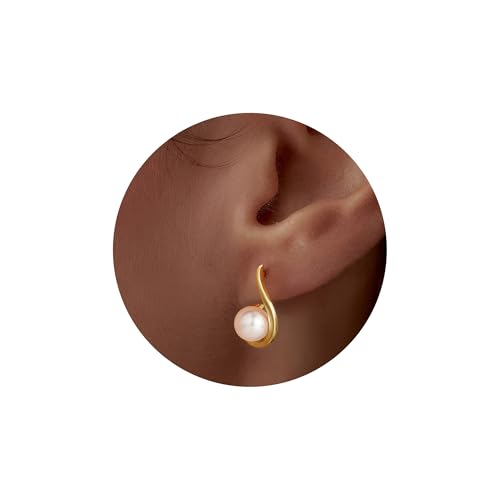 Turandoss Boucle d'oreille Perle pour Femme, Plaquées or 14 Carats, Parfaites au Quotidien avec Pendentif en Perle en Forme de Larme Idéales Comme Cadeau...