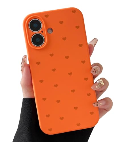 Qokey Liquid Hearts Case for iPhone 16(6.1-Inch) - Golden Orange