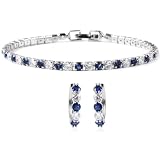 SHOP LC DELIVERING JOY CZ Tennis Bracelets & Cubic Zirconia Earrings Set - Lab Created Blue Sapphire & CZ - Women's Costume Jewelry Set, Size 7 Inches