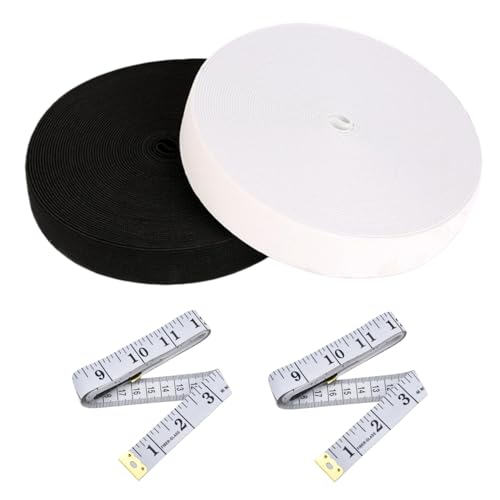 Kastetards 2 Pack Elastic Band for Sewing,Heavy Stretch High Elasticity Knit Elastic Band,1 Inch Wide 11 Yard Long,Knit Elastic Spool for Sewing Craft Craft DIY Projects(Black and White)