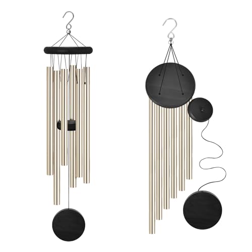 Unron Memorial Wind Chime Outdoor, Metal Wind Chime with 6 Tubes, Deep Tone, Bronze Color, Suitable for Garden & Patio Decoration, Hanging Decor with S Hook, Unron