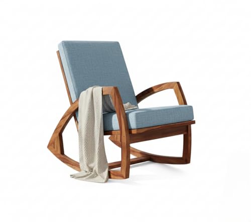 Image of Solid Sheesham Wood Rocking Chair for Living Room - Upholstered Relaxing Chair - Wooden Rocking Chair for Adults for Home Outdoor Indoor (Honey, Cyrus)