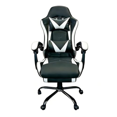 Image of Gaming Chair, Ergonomic Computer Chair with Footrest and Lumbar Support, Height Adjustable Video Game Chair with 360 Swivel Seat and Headrest for Office, Home, Streaming and Gaming (White)