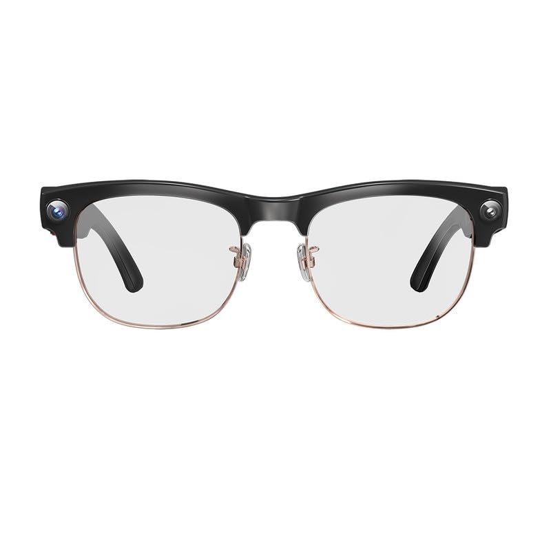 Smart Glasses with Built-in Camera Black Semi-Rimless Frame Clear Lens Video Recording Eyewear