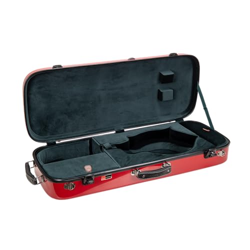 Image of Crossrock Fiberglass Mandolin Case - Oblong for F-Style (Fits Gibson F5) | Red Gloss Finish, Forest Green Velvet, TSA Lock, Hygrometer, Backpack Straps - Hard Shell Pro Travel Series