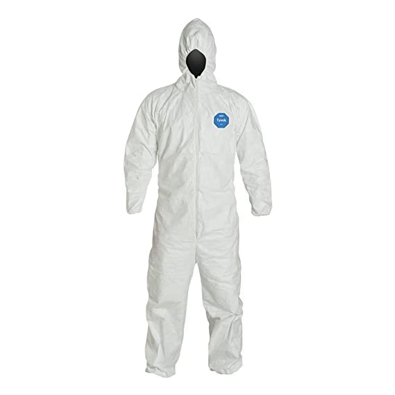 TYVEK DISPOSABLE SUIT WITH ELASTIC WRISTS, ANKLES AND HOOD (EXTRA-LARGE).