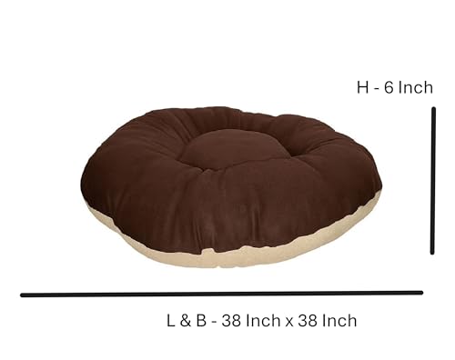 Image of The Pets Company Calming Dog & Cat Bed | Soft Fluffy Donut Reversible, Washable Pet Bed for Puppies | Cozy Plush Anti-Anxiety Cushion |, (L-38 Inch x B-38 Inch x H-6 Inch), Brown & Beige-XLarge