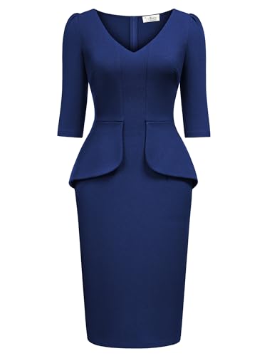 AISIZE Women's Vintage V-Neck 3/4 Sleeve Fitting Cocktail Pencil Dress3