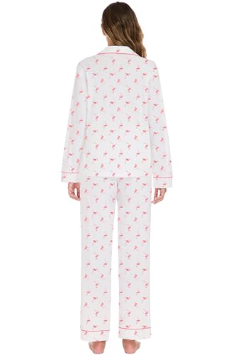 Image of LUBOT 100% Cotton Pajamas for Women Pajama Set 2 Piece PJ Sleepwear Set Soft Ladies Button Knit Long Sleeve Loungewear XS-XXL