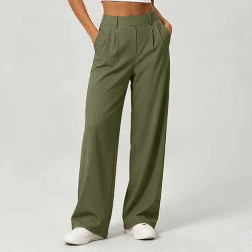 Womens Straight Wide Leg Dress Pants High Waisted Business Casual Trousers - image 2