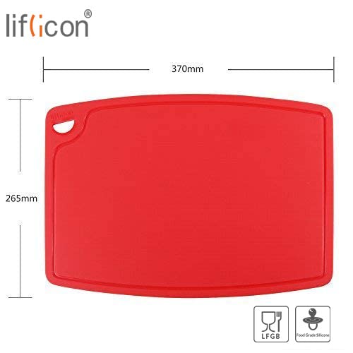 Liflicon Extra Large Thick Silicone Cutting Board 14.6'' X 10.43'' Chopping Board Flexible Cutting Mats Dishwasher Safe-Red #TOP1