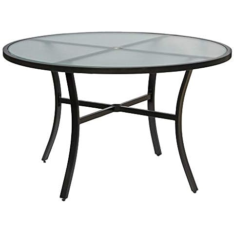 Garden Elements Bellevue Outdoor Patio Dining Table, Round Aluminum Base and Rim with Tempered Glass Top, Dark Taupe 40" Cover