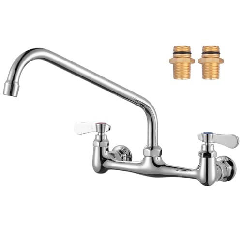 iVIGA Commercial Sink Faucet with 12” Swivel Spout, 8' Center Wall Mount Kitchen Faucet, Dual Handles Brass Utility Sink Faucet for Laundry Room Restaurant Compartment Sink, Polish Chrome