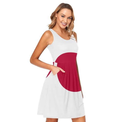 Robe d'été drapeau du Japon : mini robe décontractée sans manches avec poches pratiques