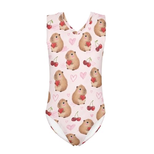 Image of Girls Cartoon Pattern One-Piece Swimsuits Sport Racer Swimwear Beach Bathing Suit, Size 5-14