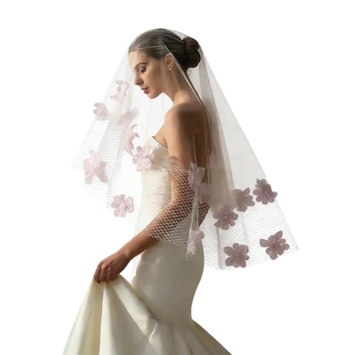 Voile de mariée 3D avec filet et patchwork floral pour cérémonie et shooting photo