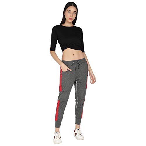 Image of UZARUS Women's Cotton Slim Fit Joggers Track Pants with 2 Zippered Pockets