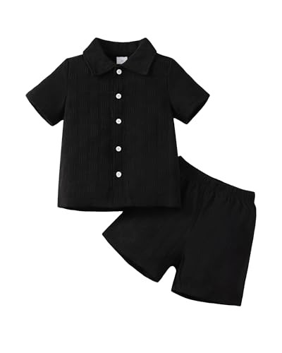 Image of Toddler Boy Clothes Little Kids Summer Outfits Short Sleeve Button Down Shirt Top Shorts Set 2 PCS Boy's Clothing