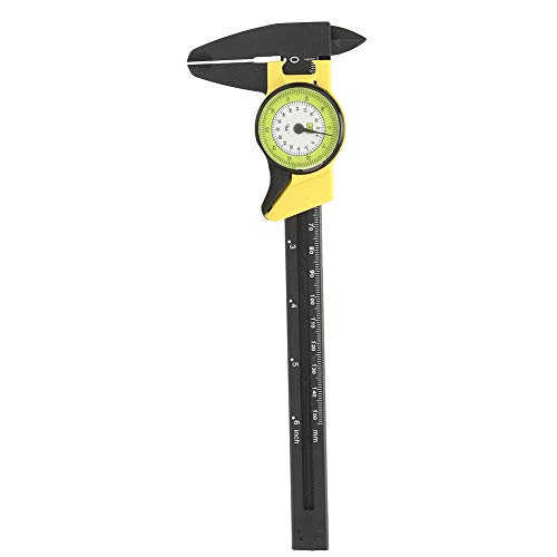 6 Inch Vernier Dial Caliper, 0-150mm Plastic Dial Caliper Vernier Caliper DIY Tools 0.1mm Read Value Imperial Standard(Yellow (English))